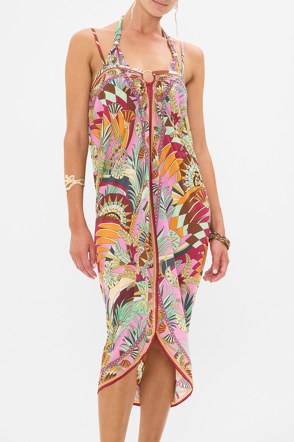 CAMILLA Ring Trim Long Sarong in Giza Goddess print. 