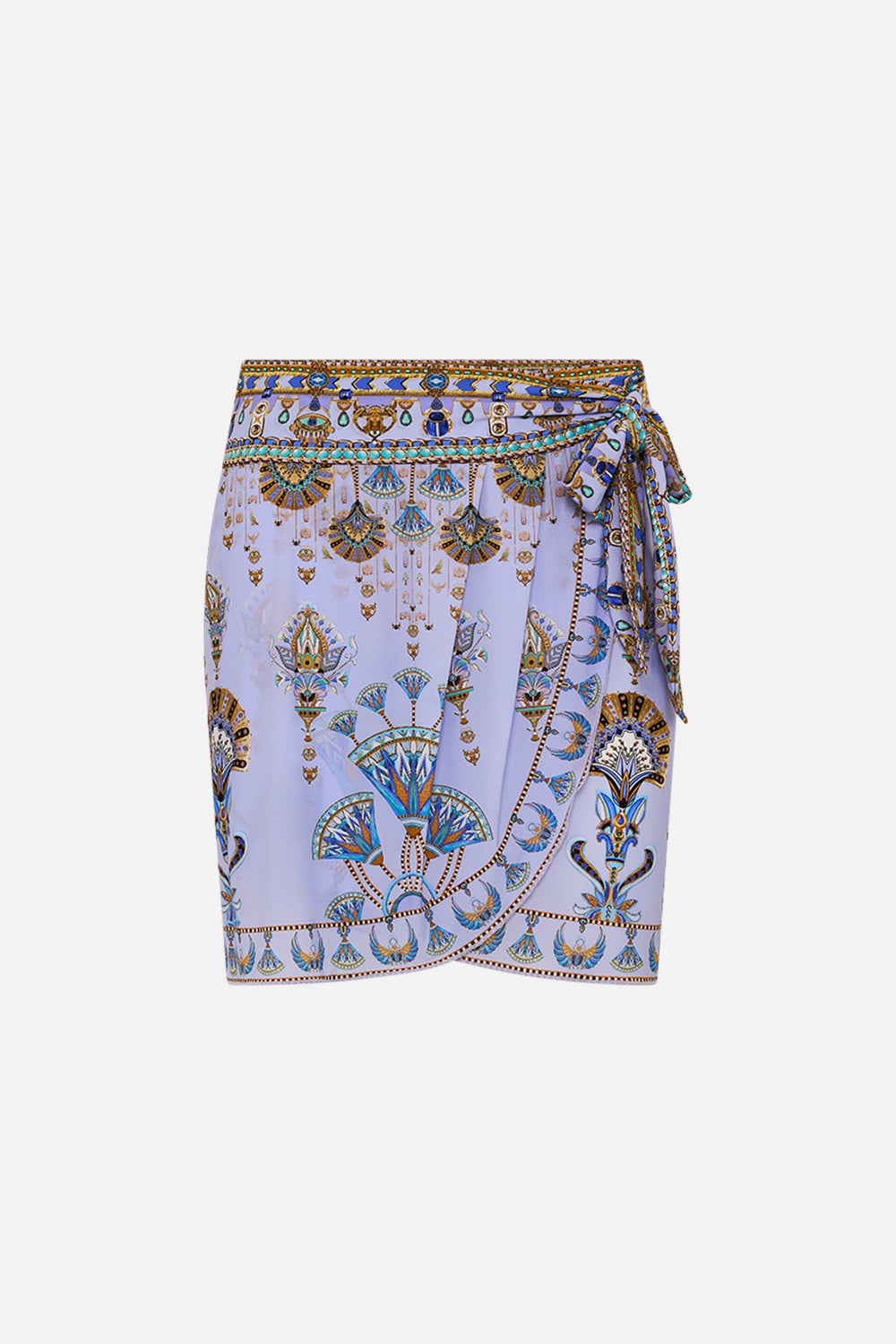 CAMILLA Lilac Short Draped Sarong in Under Scarab Skies print
