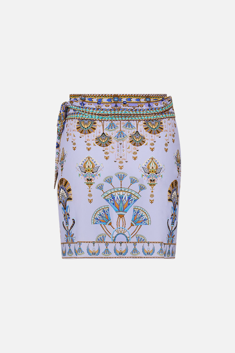 CAMILLA Lilac Short Draped Sarong in Under Scarab Skies print