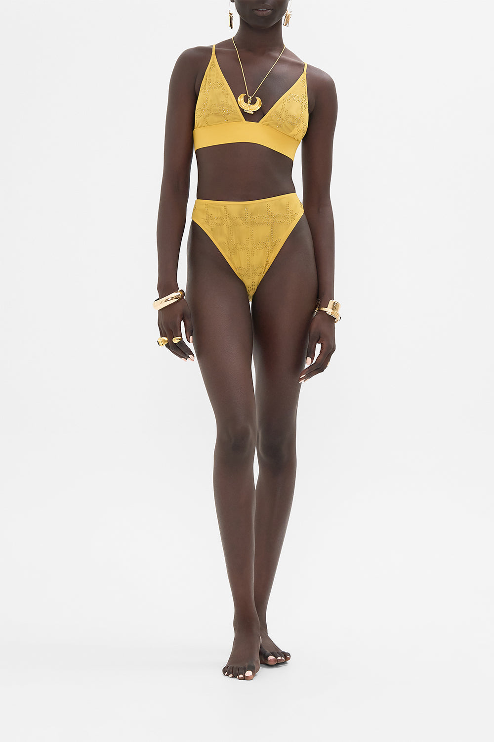 CAMILLA Mesh High Waist High Leg Brief in Gold print  