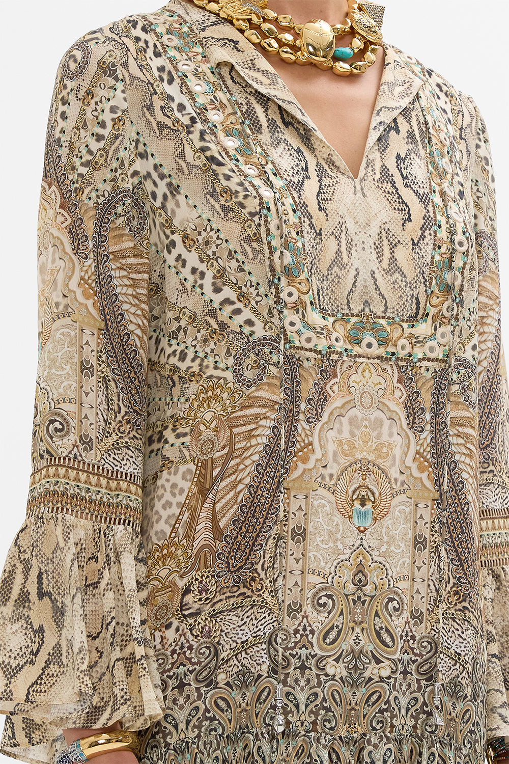 CAMILLA Frill Hem Long Sleeve Dress in The Throne Room print