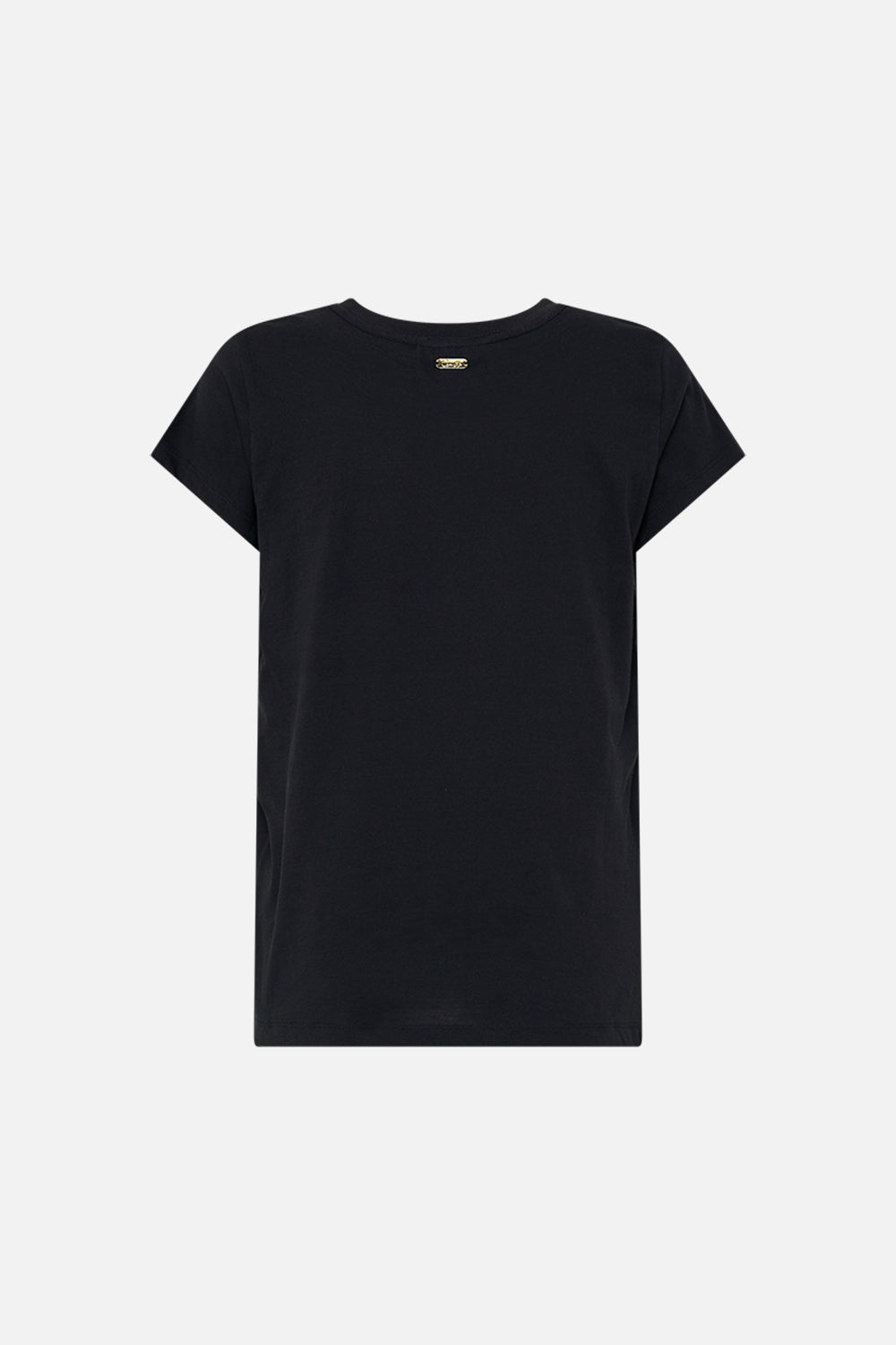 CAMILLA multi curved hem fitted tee in One Night In De Wallen print.