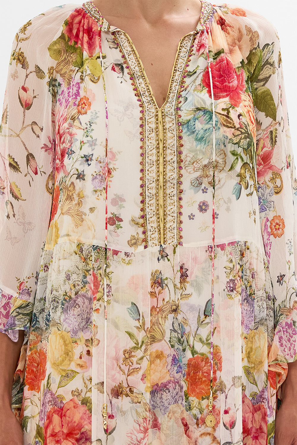 CAMILLA Floral Wide Sleeve Gathered Dress in Sew Yesterday print