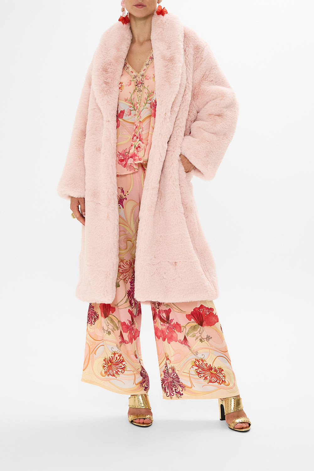 CAMILLA Floral Shirred Cuff Blouse in Blossoms and Brushstrokes print