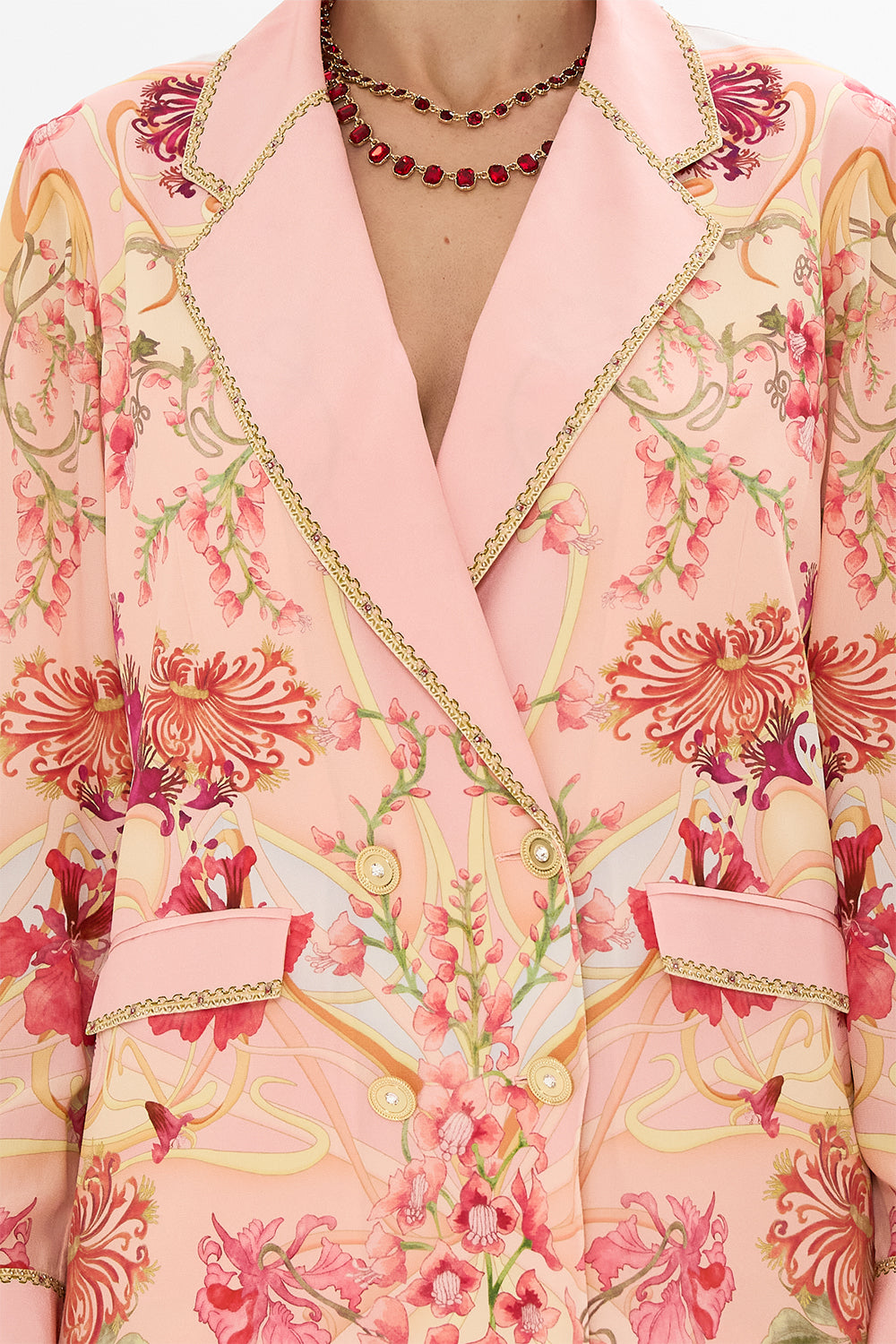 CAMILLA Floral Double Breasted Soft Jacket in Blossoms and Brushstrokes