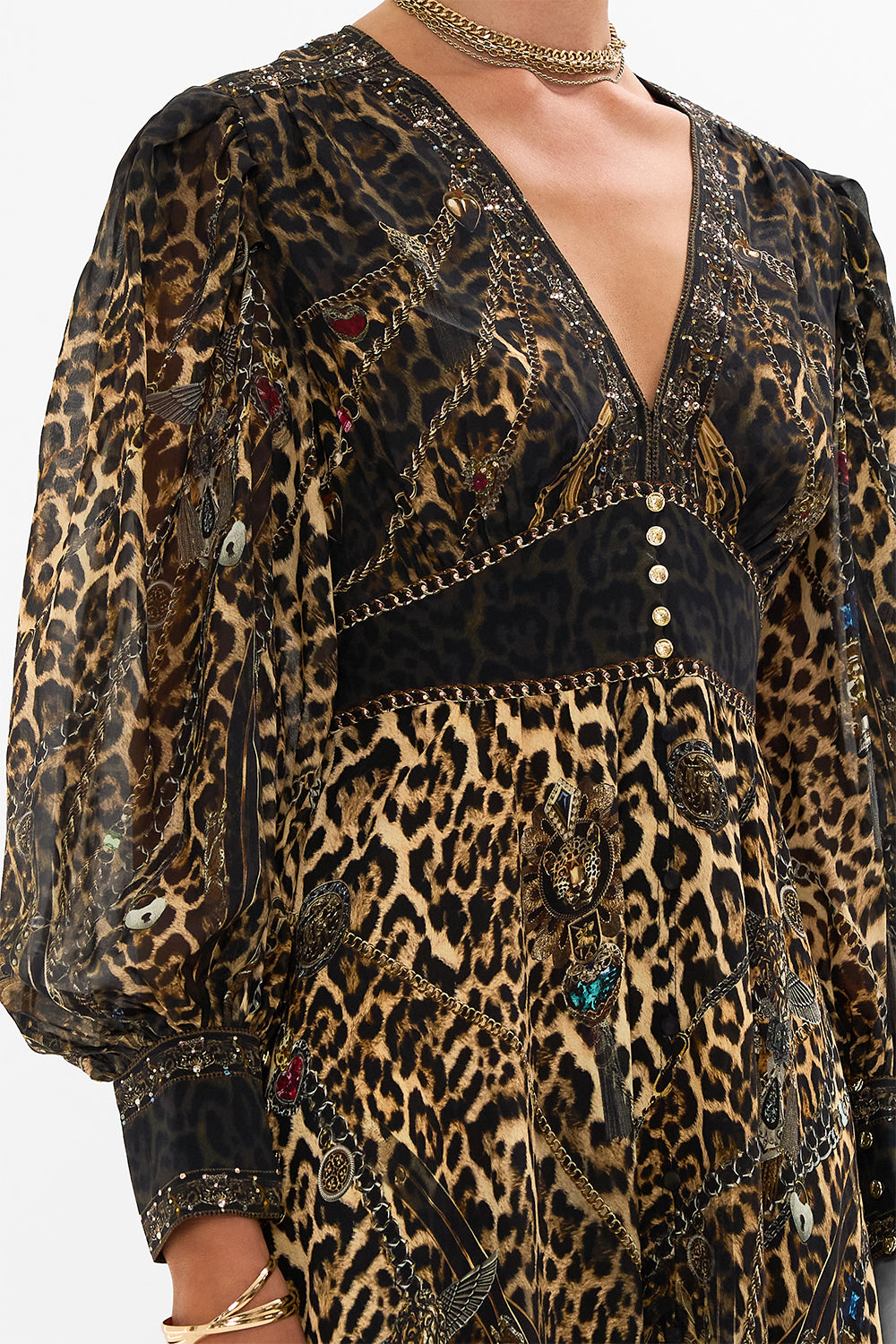 CAMILLA Leopard Shaped Waistband Dress with Gathered Sleeves in Amsterglam