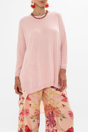LONG SLEEVE JUMPER WITH PRINT BACK BLOSSOMS AND BRUSHSTROKES