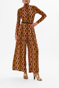 CAMILLA black jersey scoop neck tank top in So Says The Oracle print.