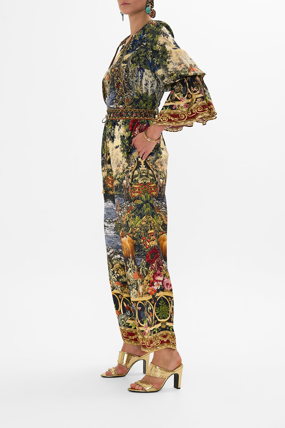 CAMILLA Black Straight Leg Pant in Tapestry Totems