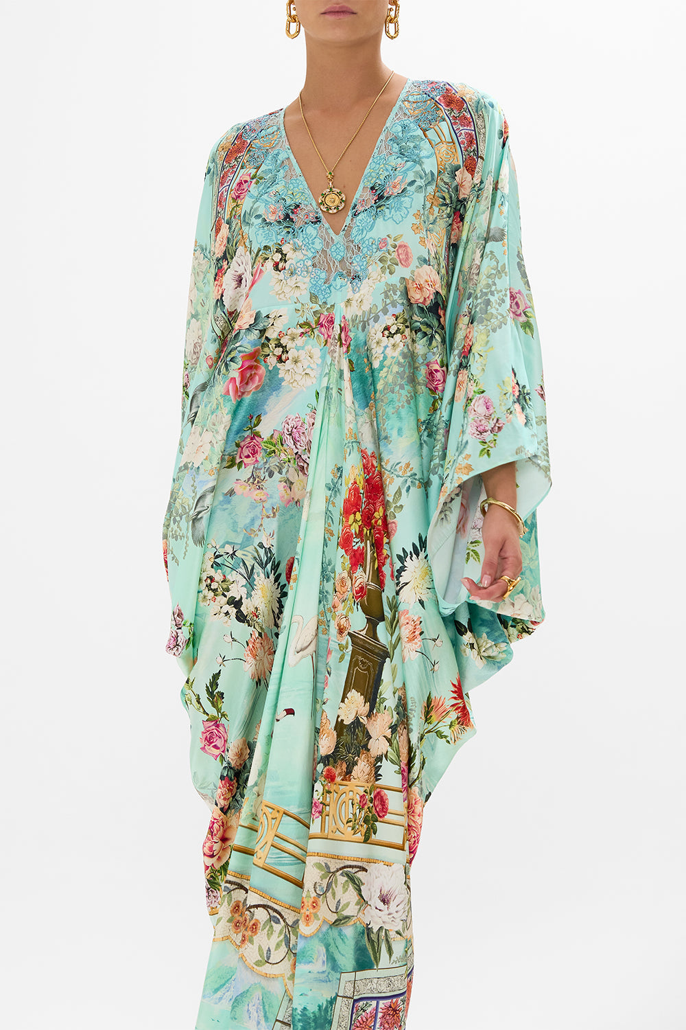 CAMILLA T shape long kaftan in The jewellery museum print.