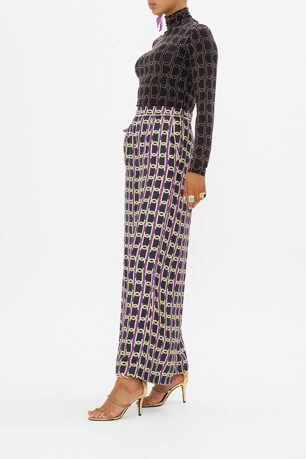 CAMILLA silk trousers in Film Diva print