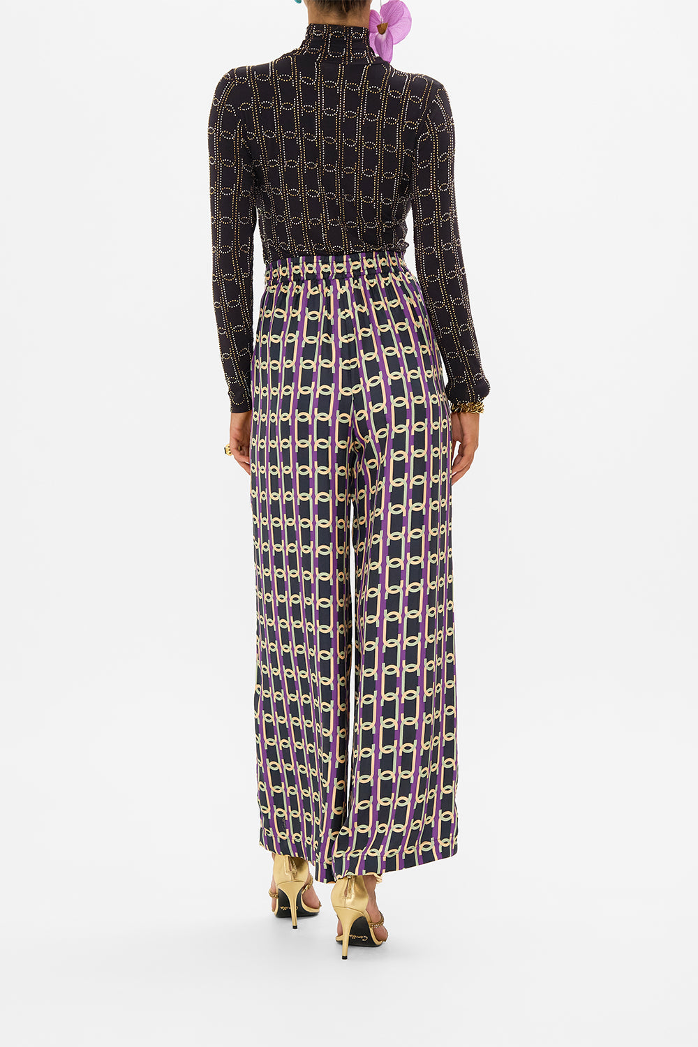 CAMILLA silk trousers in Film Diva print