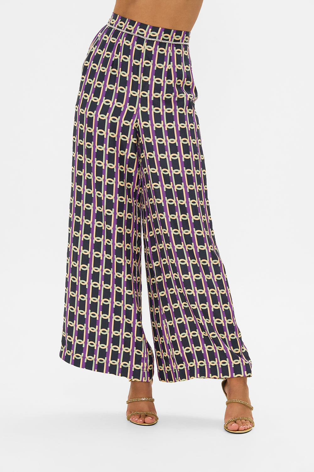 CAMILLA silk trousers in Film Diva print