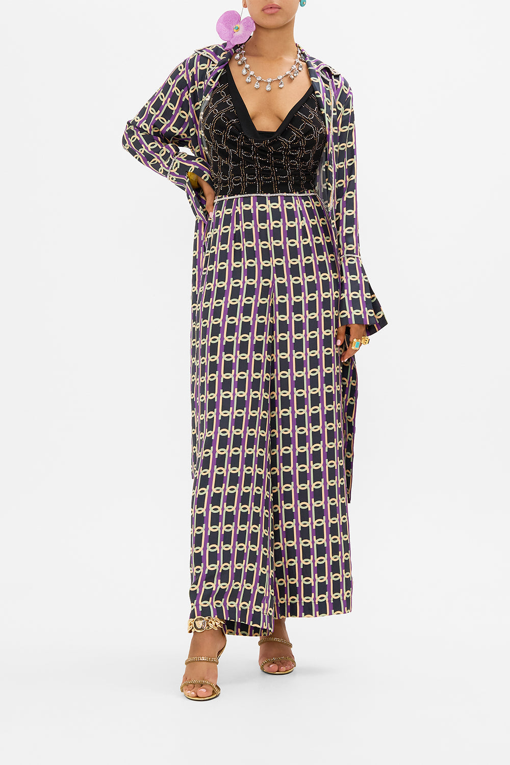 The CAMILLA JERSEY TANK DRESS - HOTFIX NOUVEAU NOIR in our  print.