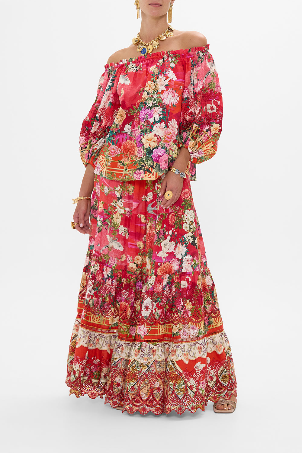 CAMILLA Tiered Maxi Skirt in Sweet Home Alexandria print