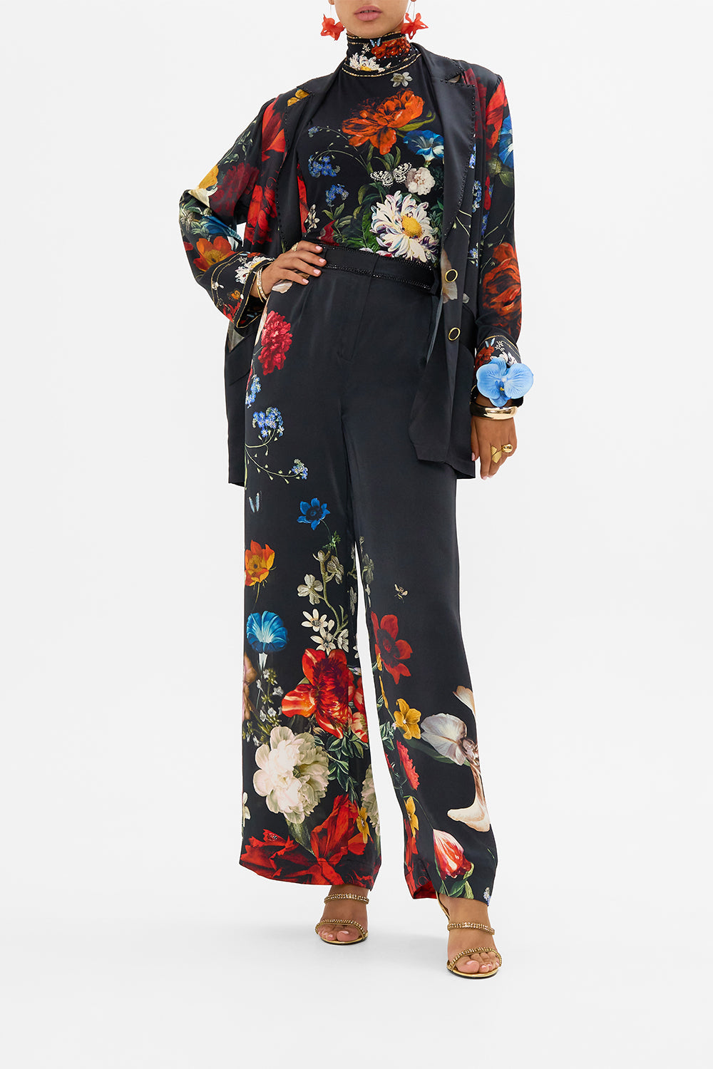 CAMILLA black floral print turtleneck in A Still Life print