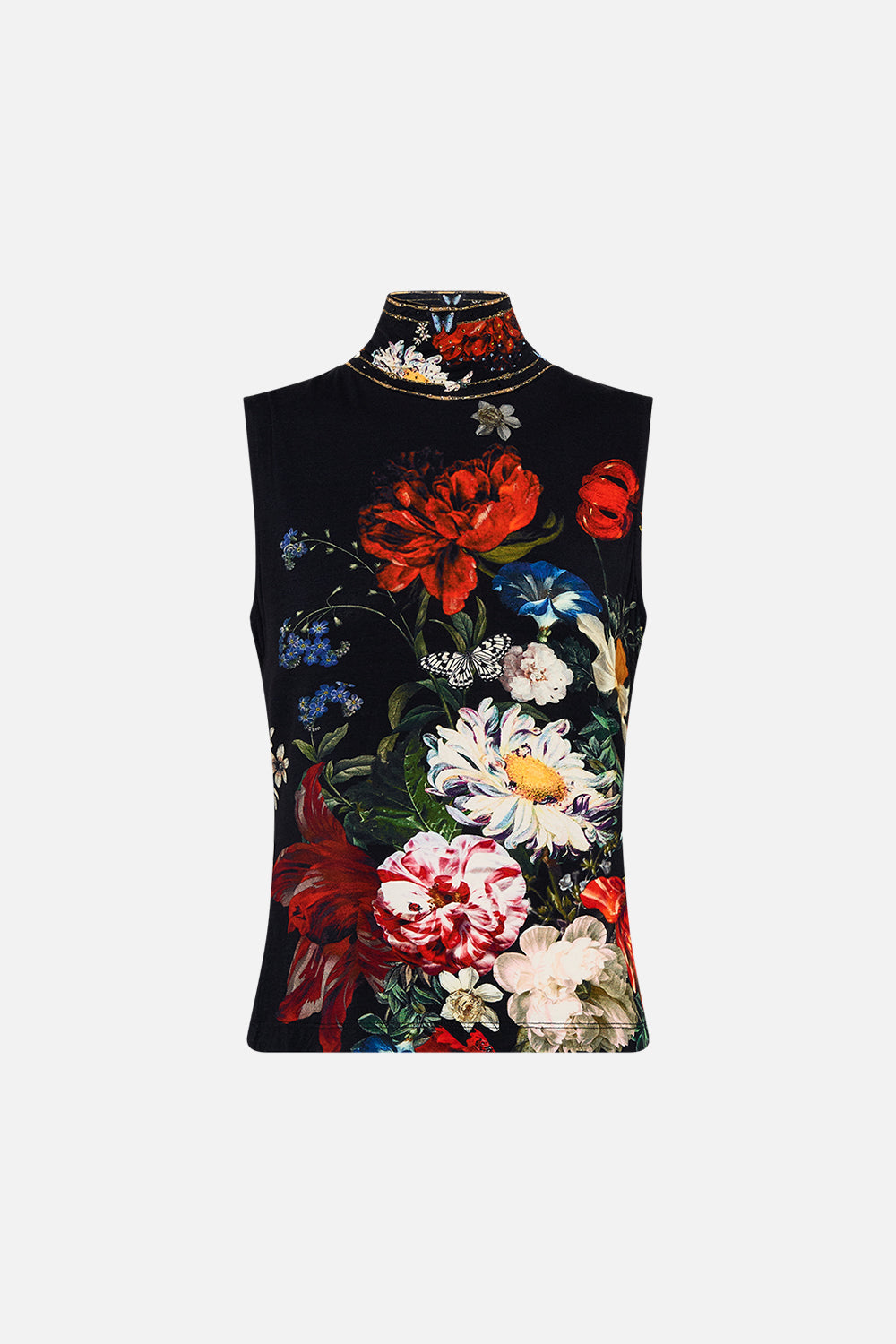 CAMILLA black floral print turtleneck in A Still Life print