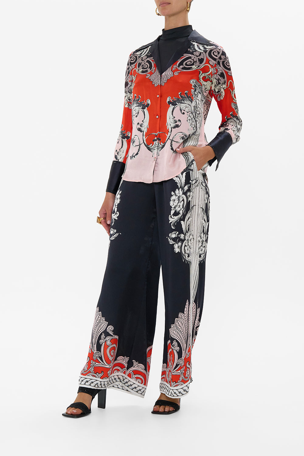 The CAMILLA PAMELA ASYM HEEL SANDAL CALL ME CLEOPATRA in our  print.