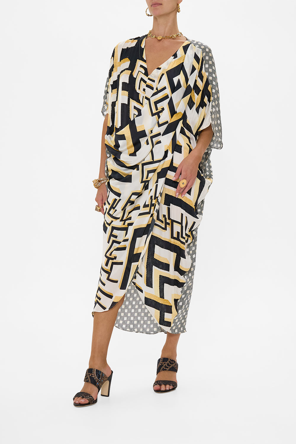 The CAMILLA TUCK FRONT PANT TILE STYLE in our  print.
