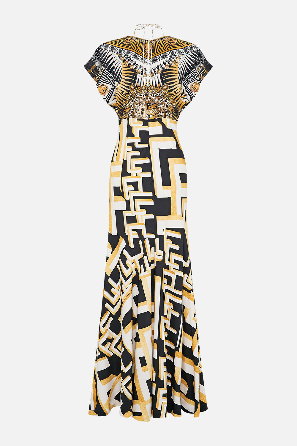 V NECK HARDWARE DRESS WITH NECK TIE TEMPLES OF DENDARA