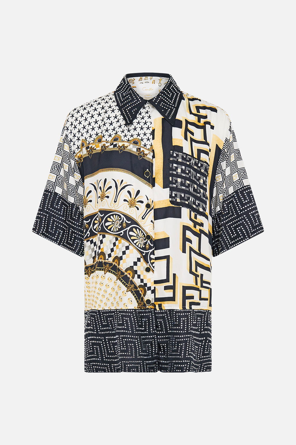 The CAMILLA OVERSIZED BAND TEE - PINK/ MULTI SALTY SPLENDOUR in our  print.