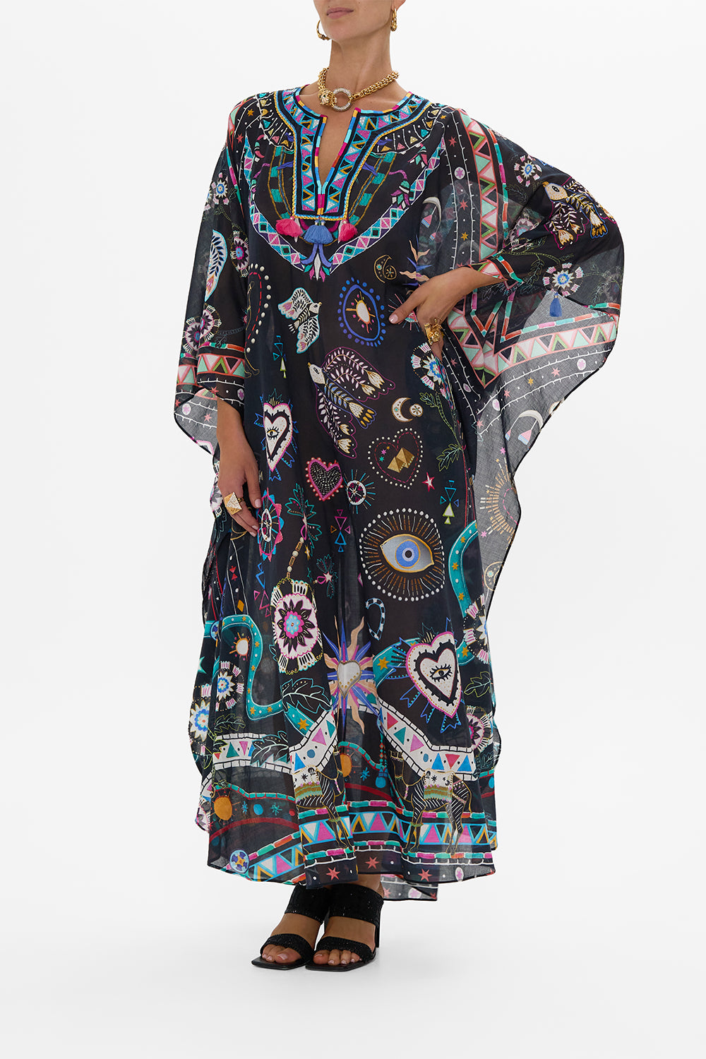 V NECK KAFTAN WITH FRONT WELT POCKETS NUBIAN NIGHTS