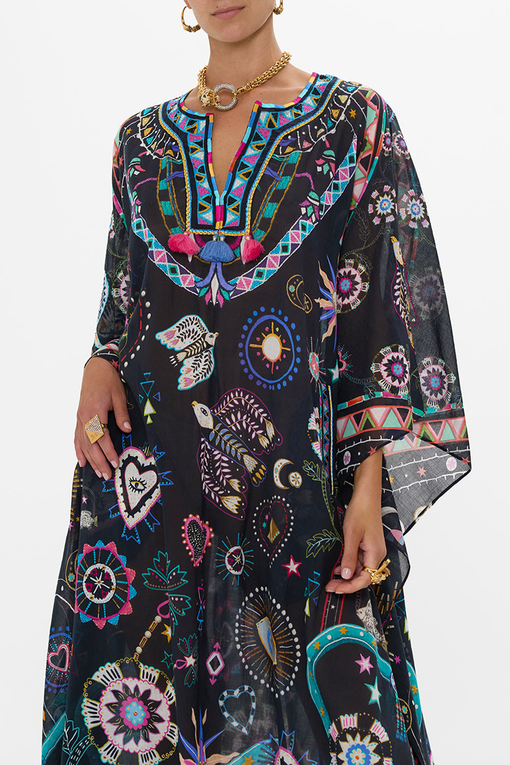 V NECK KAFTAN WITH FRONT WELT POCKETS NUBIAN NIGHTS