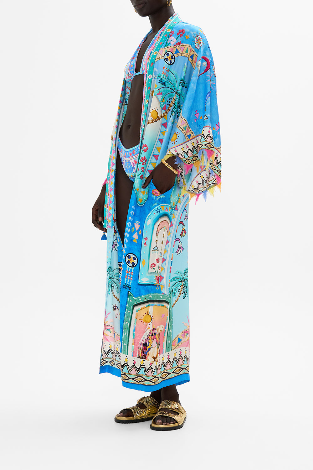 KIMONO LAYER WITH COLLAR A PAINTED VILLAGE