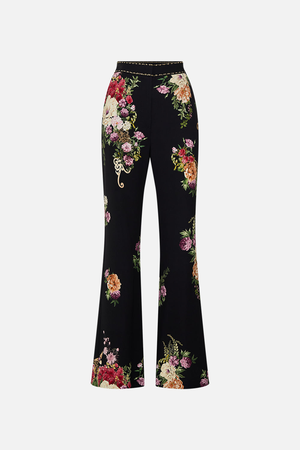 CAMILLA Full length flared pant in Adorned in Alexandria print.