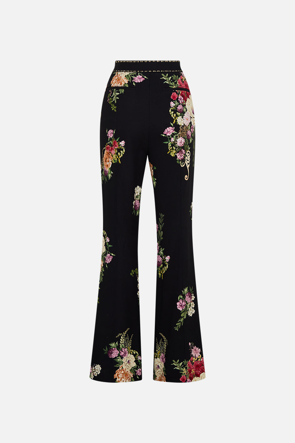CAMILLA Full length flared pant in Adorned in Alexandria print.