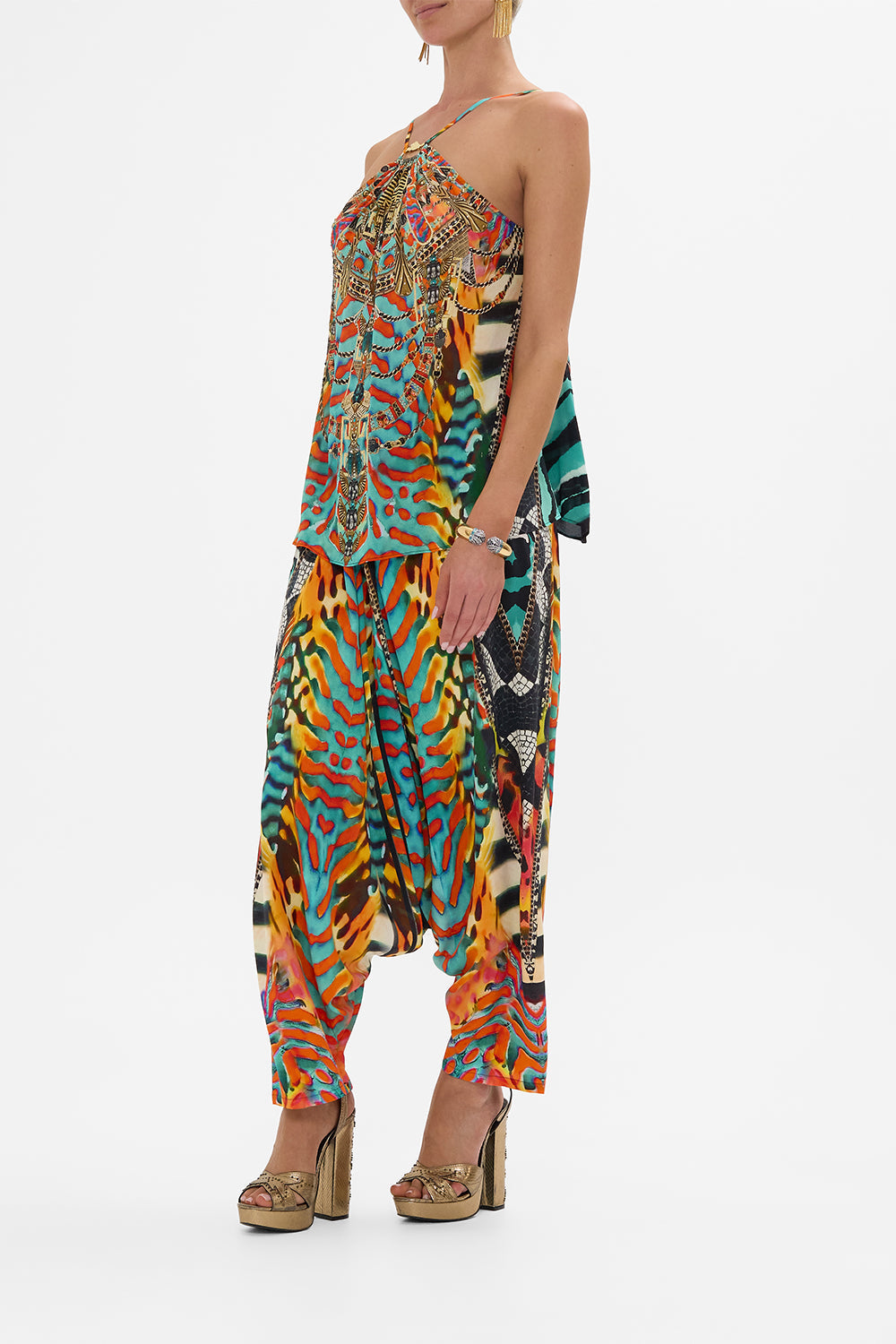 CAMILLA Gather Neck Hardware Top in Desert Visions print.