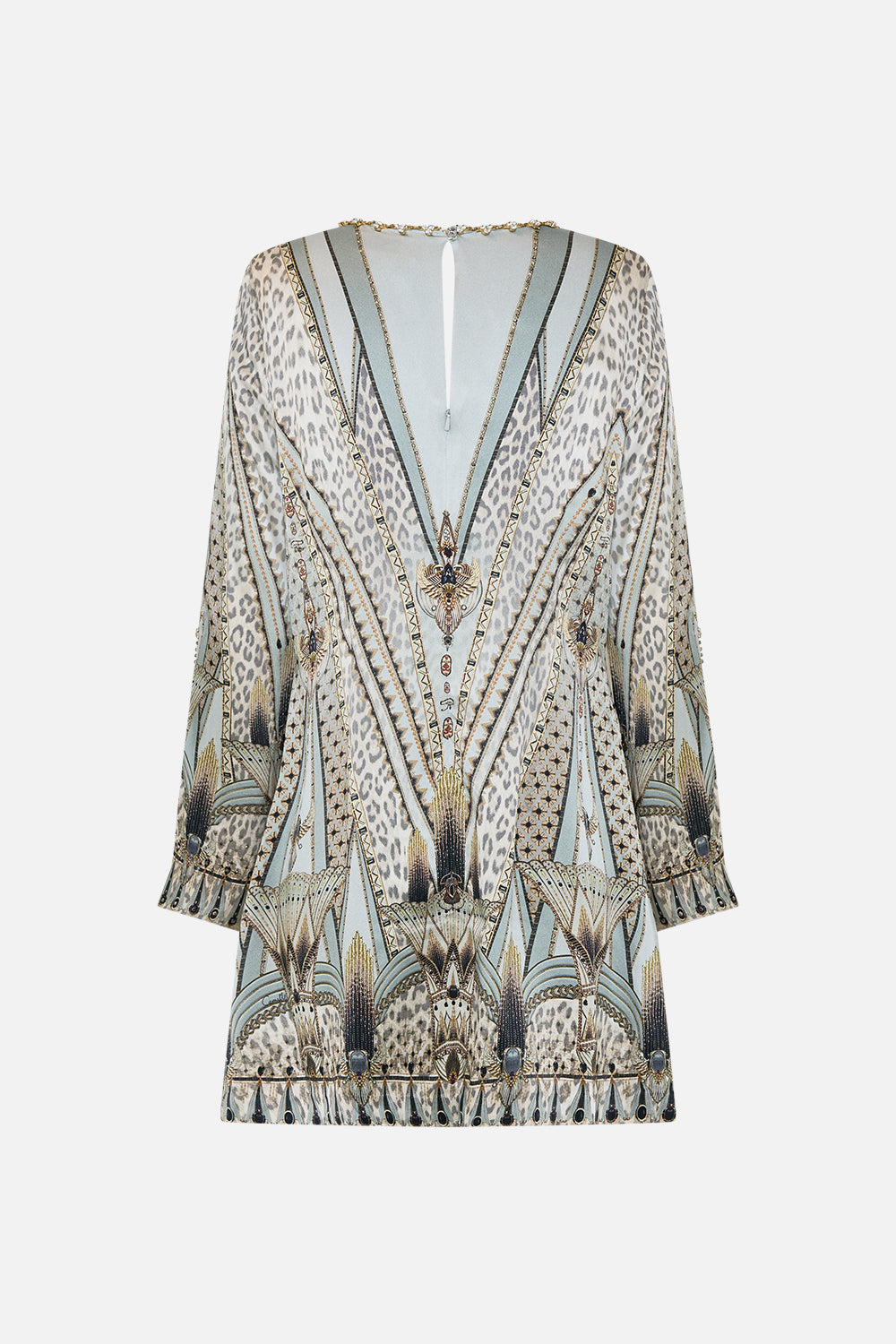 LONG SLEEVE DEEP V SHORT DRESS SAHARA STARLET