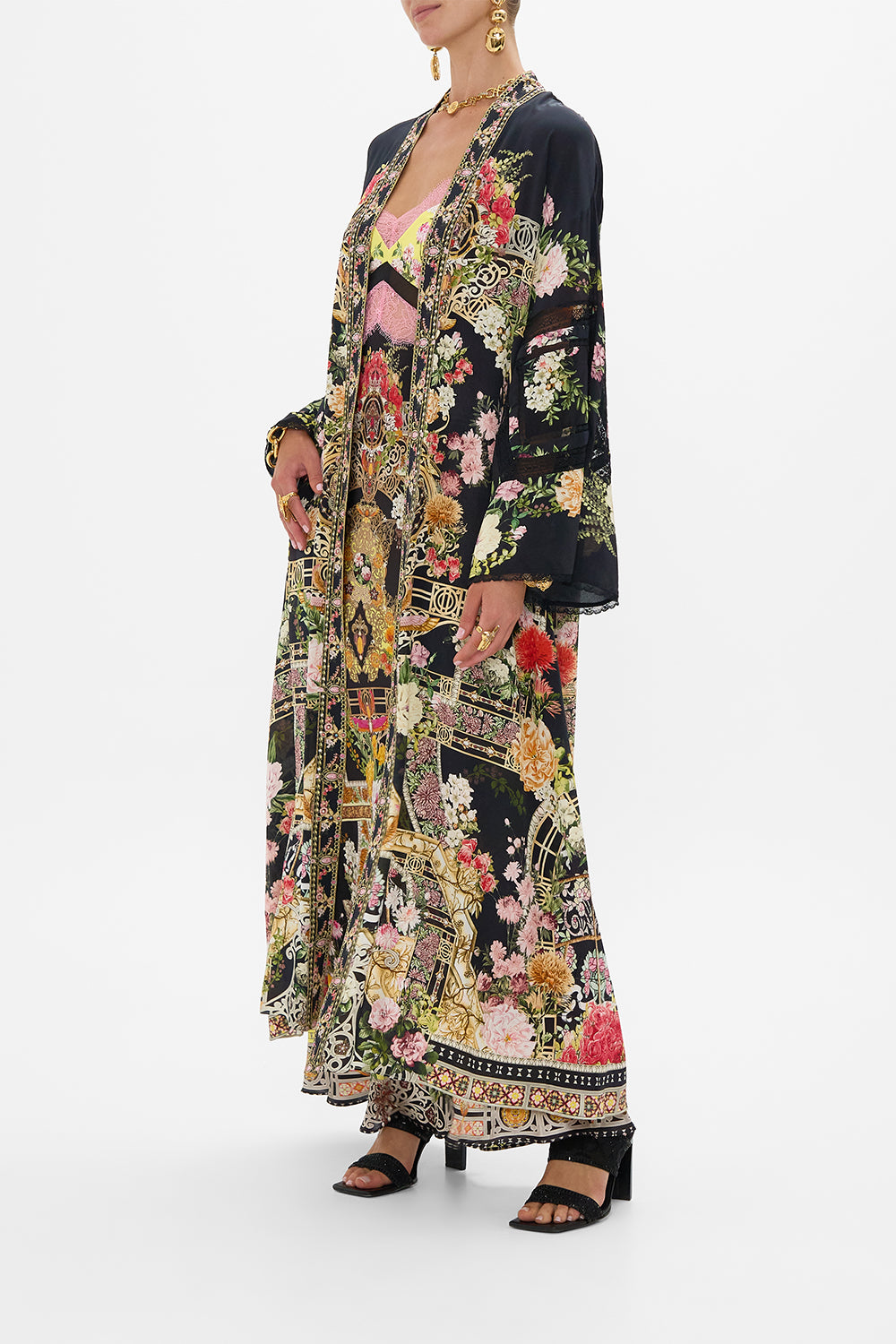 FLARE SLEEVE LONG ROBE ADORNED IN ALEXANDRIA