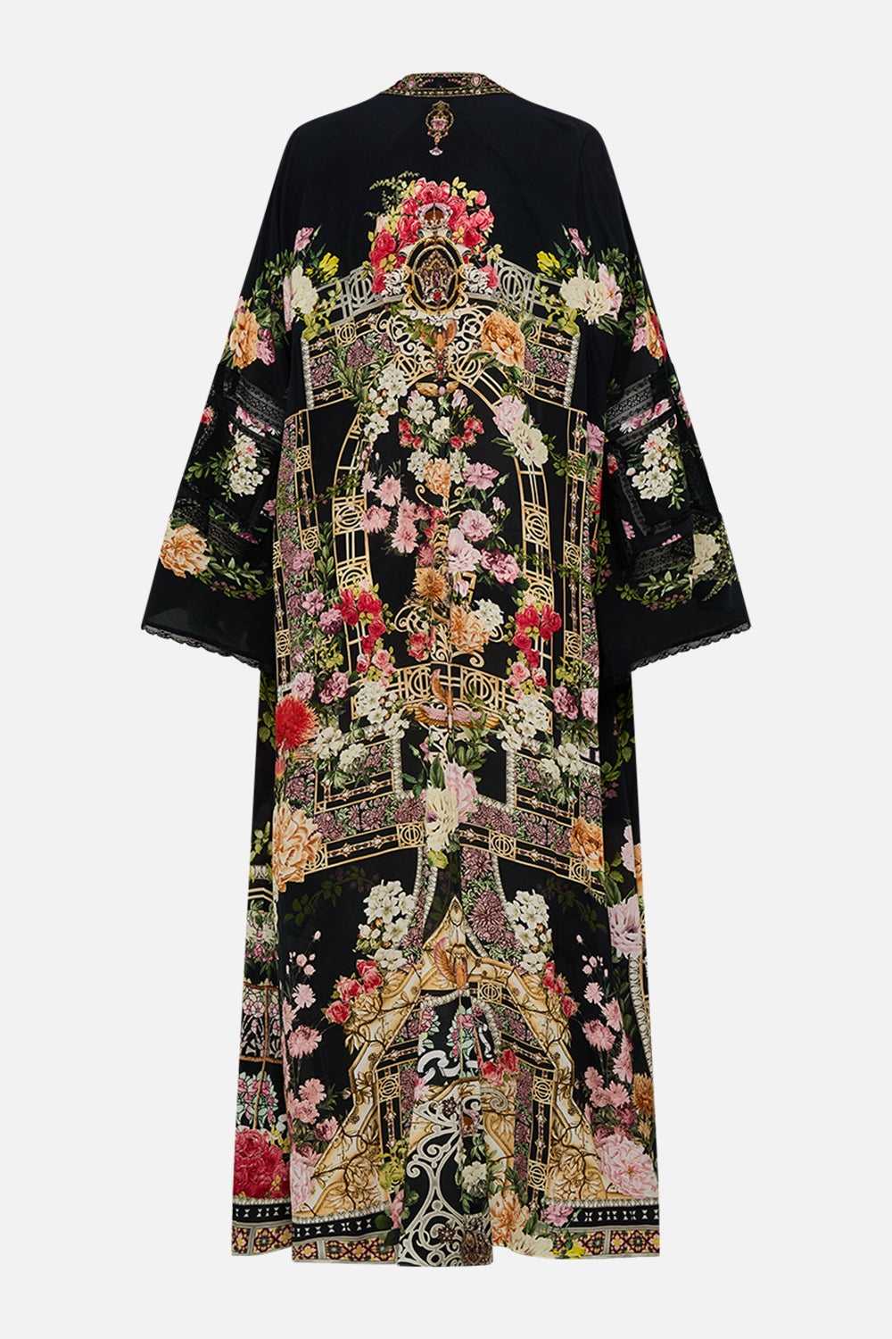 CAMILLA Flare sleeve long robe in Adorned in Alexandria print.