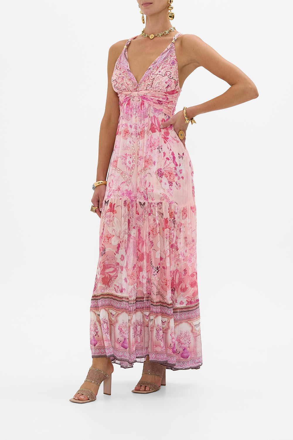 BEAD STRAP GATHERED PANEL DRESS BOTANICAL NOVELLA