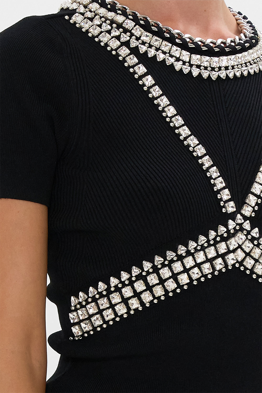 KNIT TOP WITH CAP SLEEVE MARK OF MEDUSA