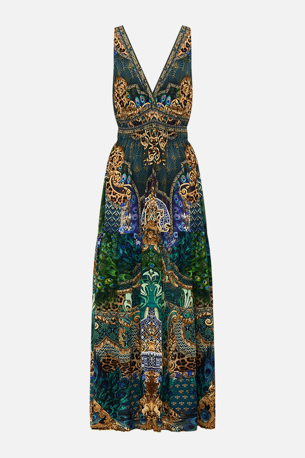 SHIRRED WAIST DETAIL LONG DRESS FAN DANCE