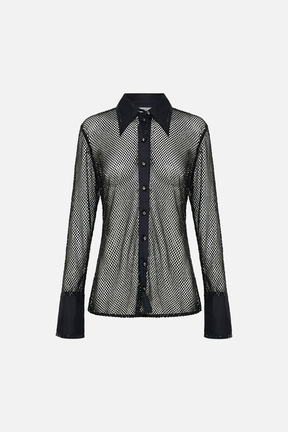 CRYSTAL MESH SHIRT WITH SILK CONTRAST MARK OF MEDUSA