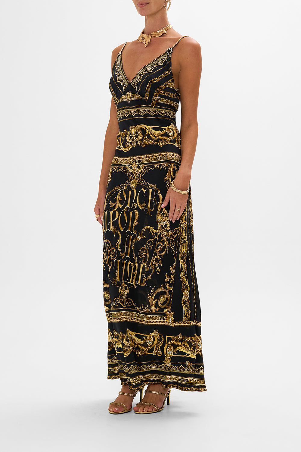 Disney CAMILLA silk slip dress in Once Upon A Time print 