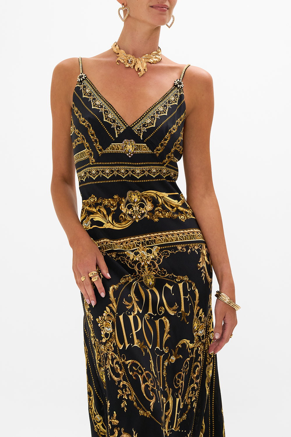 Disney CAMILLA silk slip dress in Once Upon A Time print 