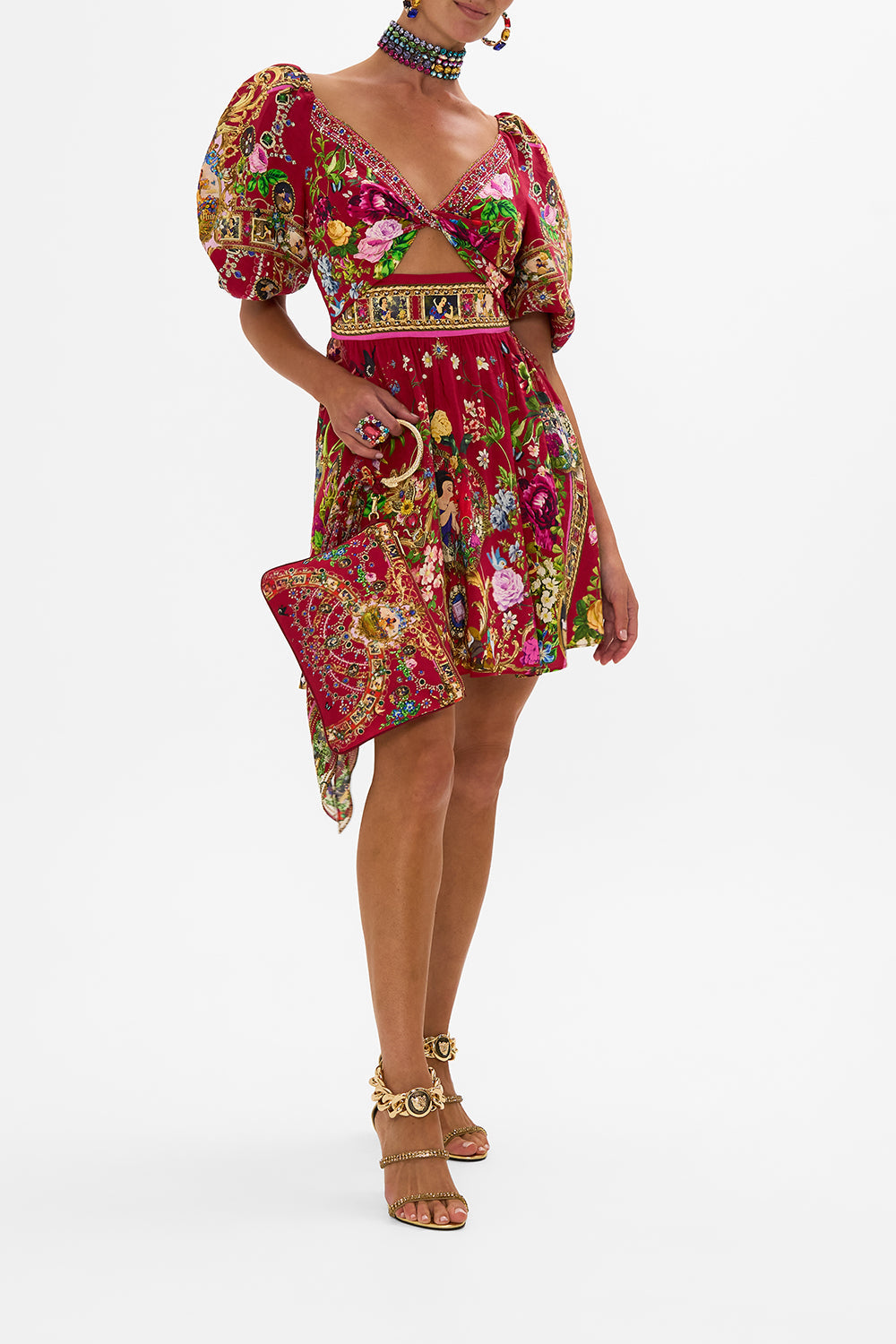 Disney CAMILLA silk clutch in Just One Bite Snow White print