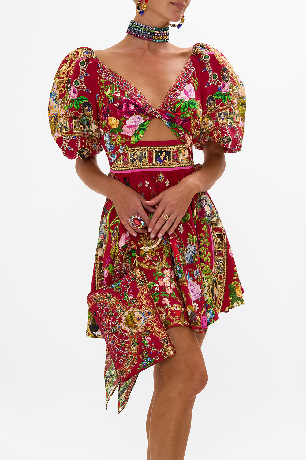 Disney CAMILLA silk clutch in Just One Bite Snow White print