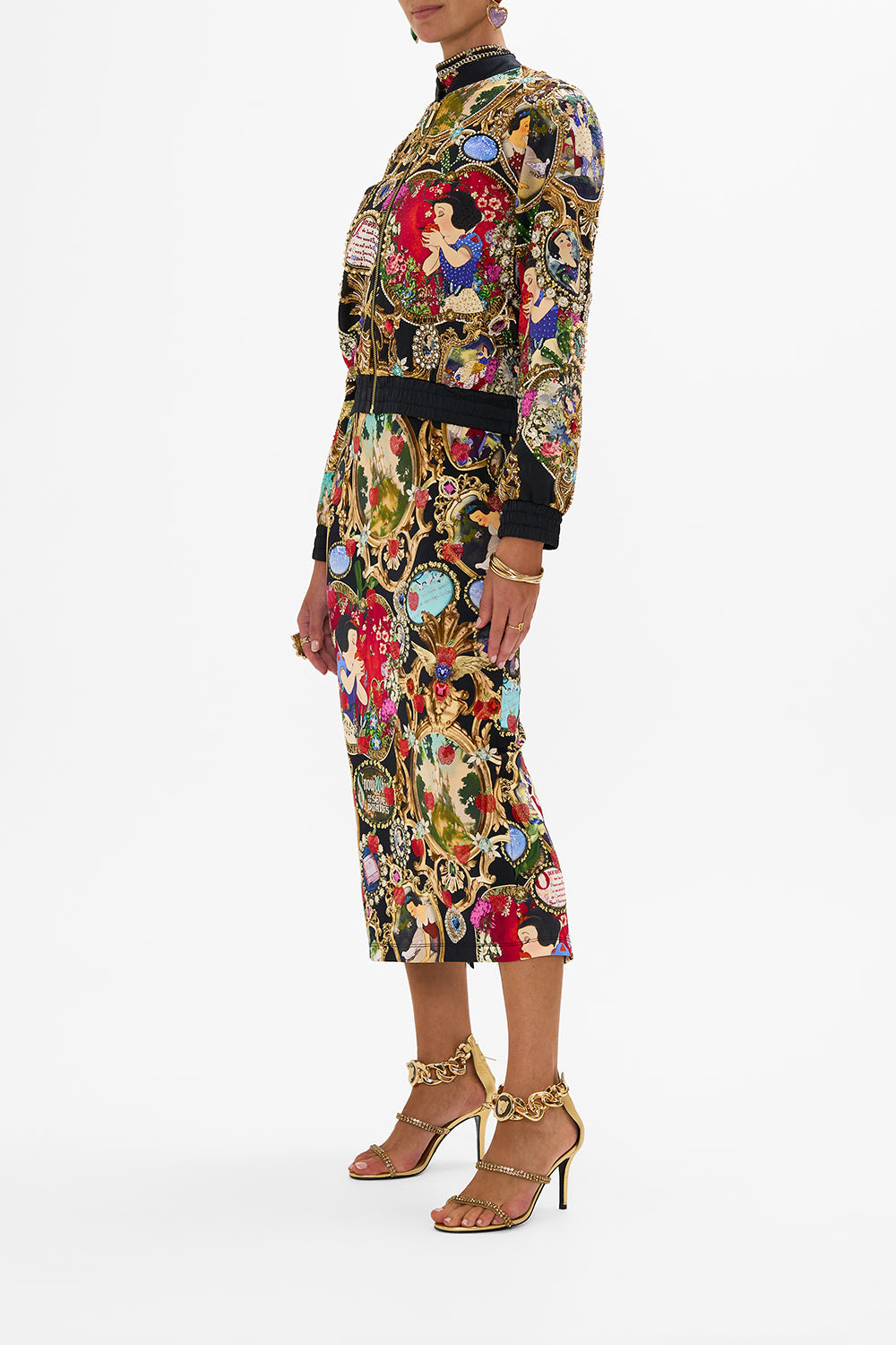 Disney CAMILLA silk bomber jacket in Happily Ever After print