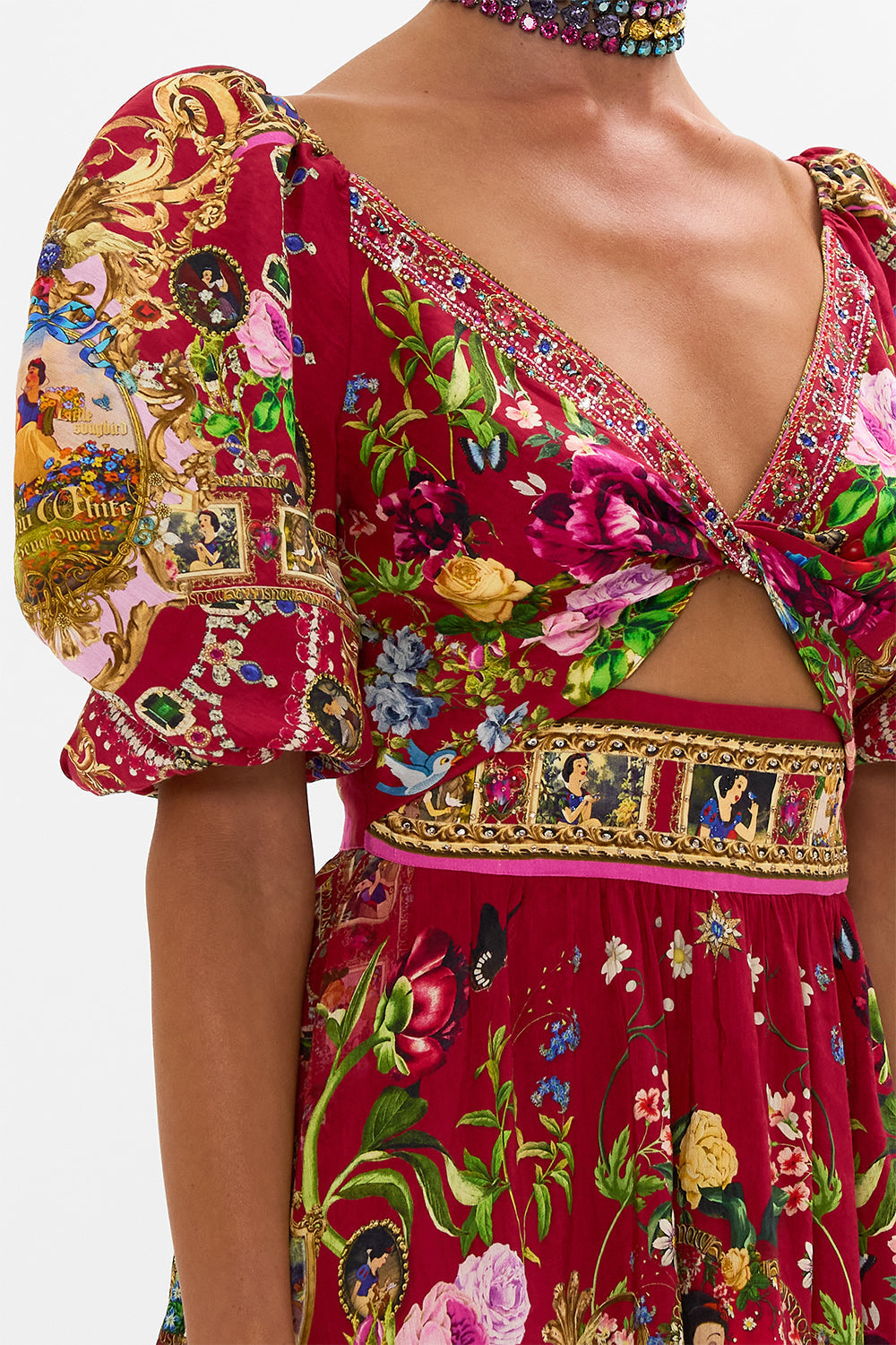 Disney CAMILLA puff sleeve mini dress in just one Bite Snow White print