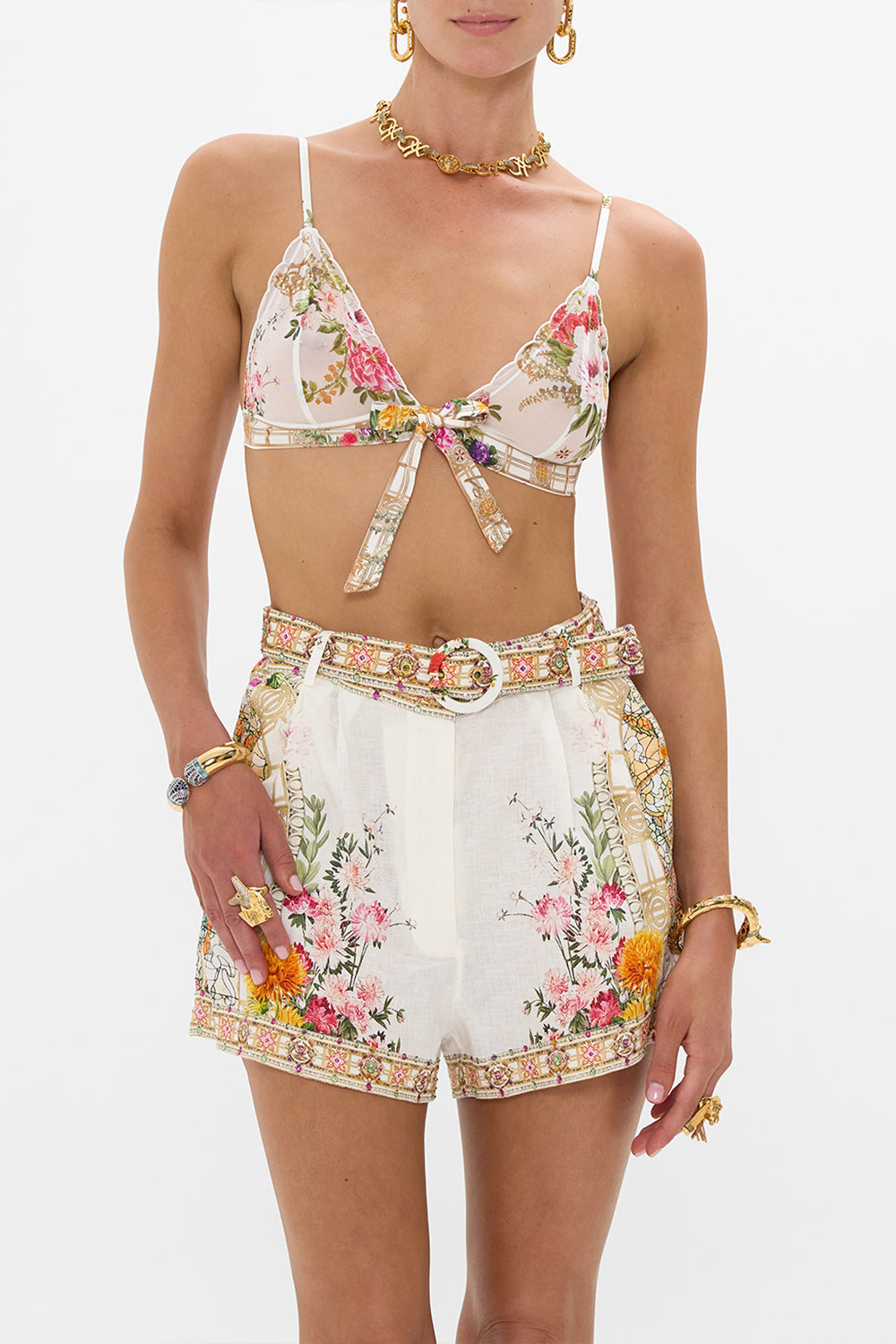 The CAMILLA CUT OUT JERSEY HALTER NECK TOP GODDESS ENERGY in our  print.