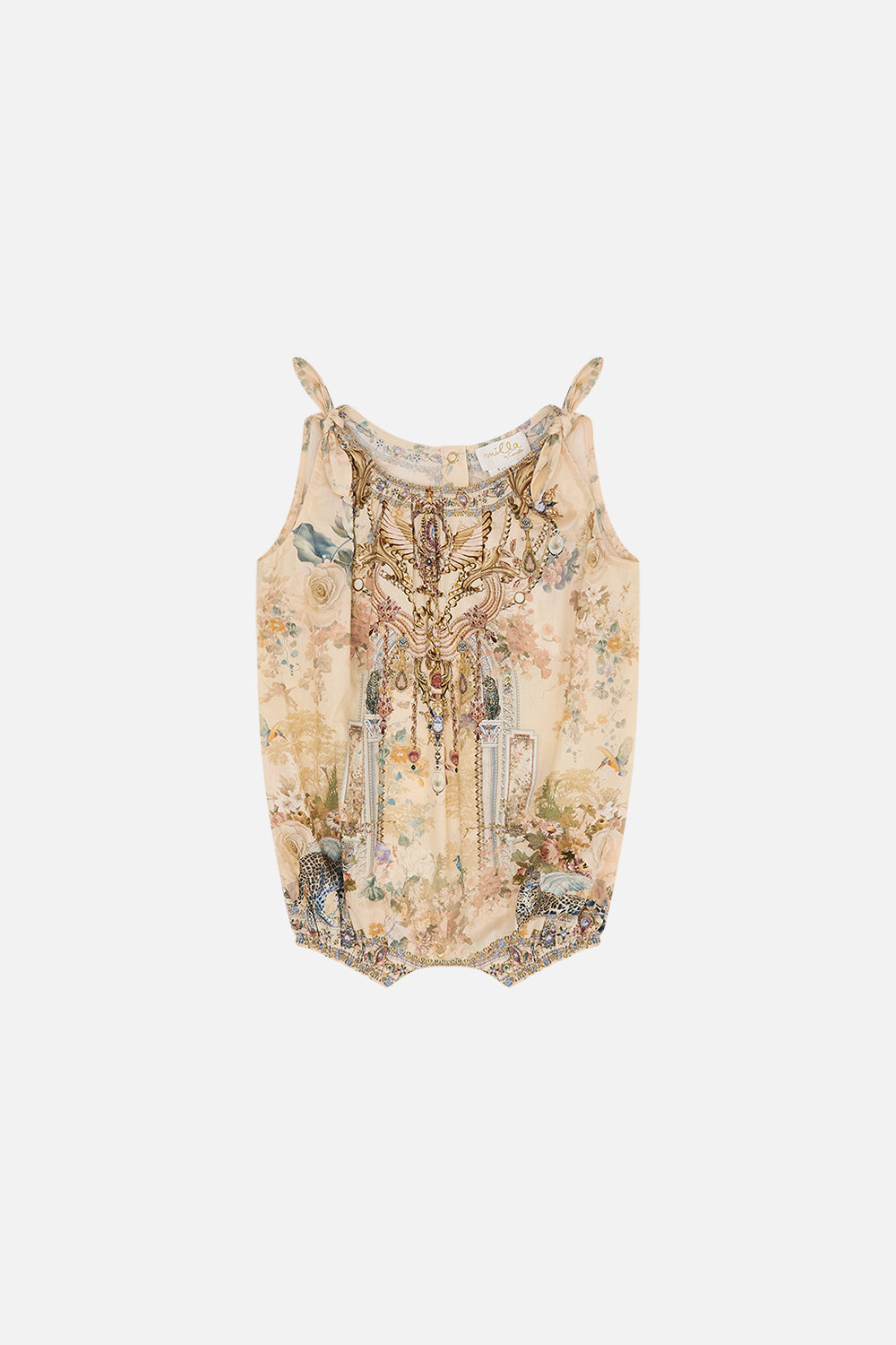 Milla By CAMILLA babies tie shoulder romper in Adorned in Antiquity print. 