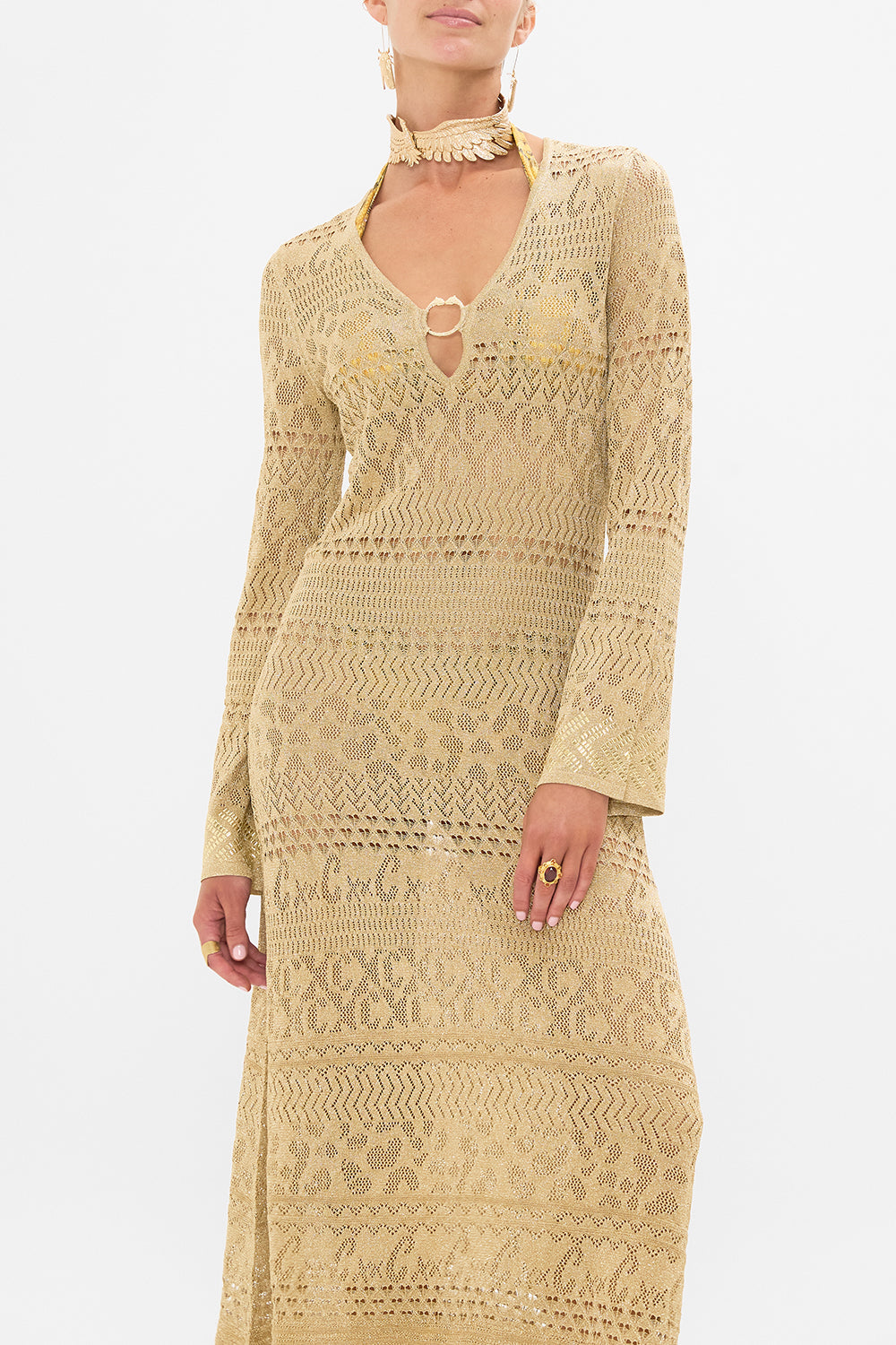 CAMILLA Gold Hardware Detail Knit Dress in Valley of the Kings Print