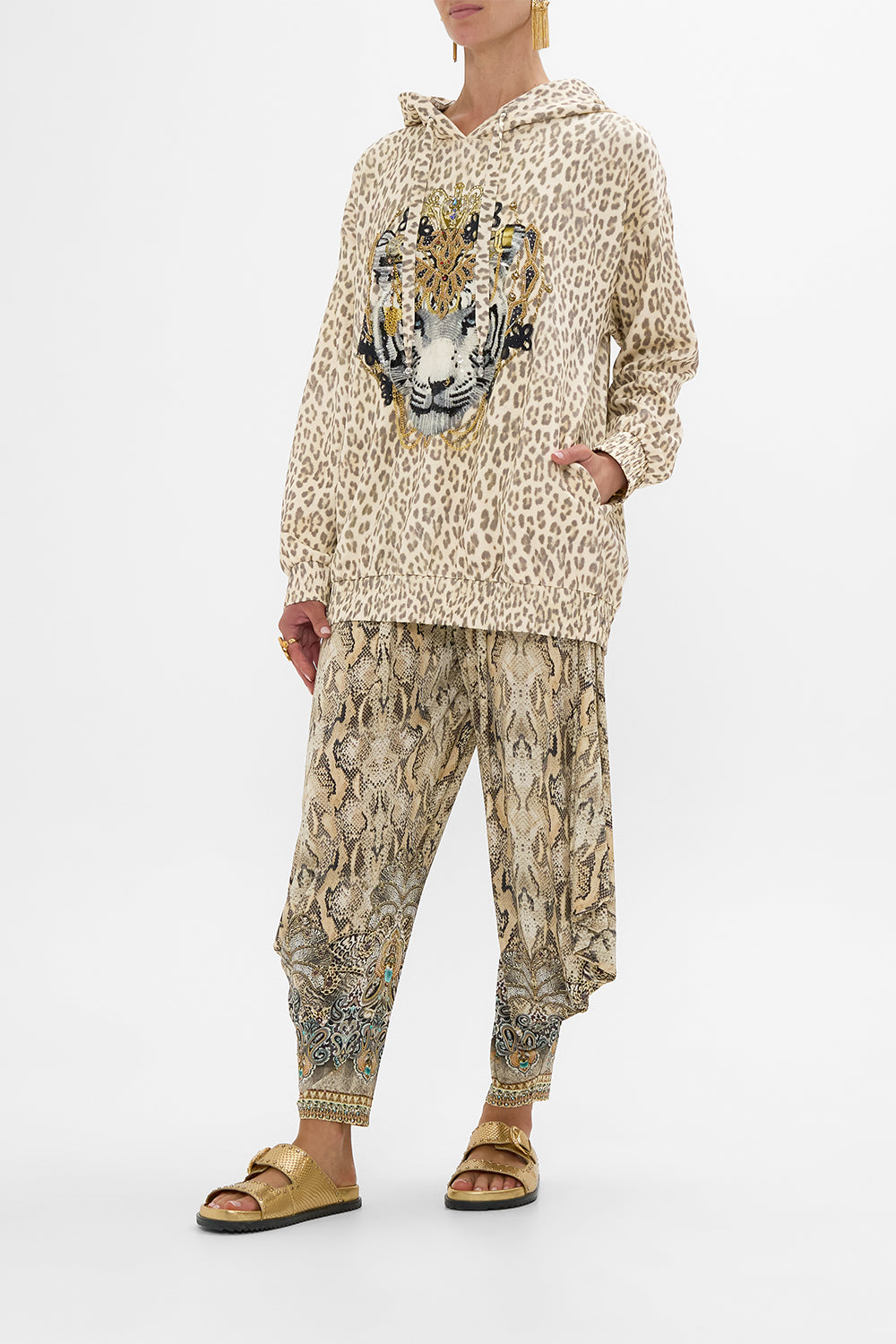 CAMILLA Silk Band Oversized Hoodie with Pockets in The Throne Room print