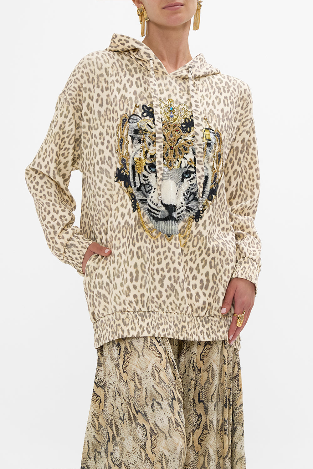 CAMILLA Silk Band Oversized Hoodie with Pockets in The Throne Room print