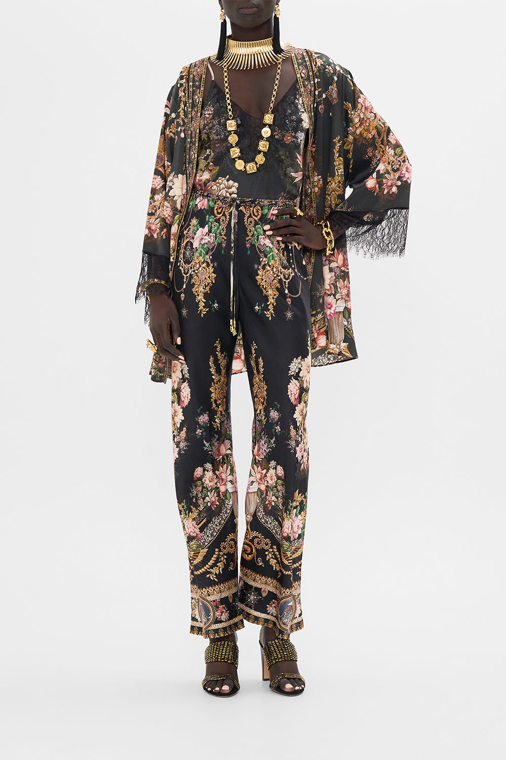 CAMILLA bias cut drawstring pant in Dyansty Daze print. 